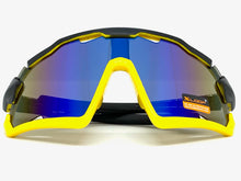 Oversized Retro Sporty Wrap Around Style SUNGLASSES Large Black & Yellow Frame 3693