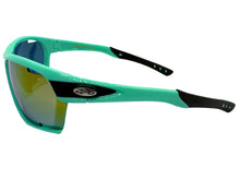 Classic Sporty Wrap Around Style SUNGLASSES Large Aqua Frame - Gold Lens 2745
