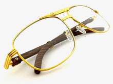 Classic Vintage Retro Luxury Aviator Style Clear Lens EYEGLASSES Gold & Wooden Frame 4012