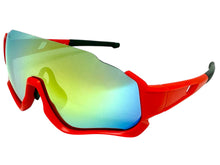 Sporty Retro Wrap Around Shield Style SUNGLASSES Red Frame Gold Lens E2028