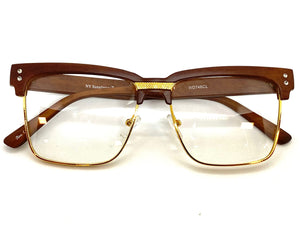 Classy Elegant Sophisticated Luxury Style Clear Lens EYEGLASSES Faux Wood & Gold Frame WD746