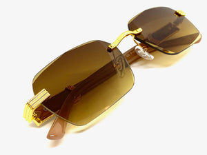 Men's Classy Elegant Luxury Retro Hip Hop Style SUNGLASSES Gold Rimless Frame 7522