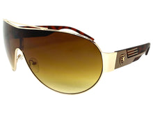 Classic Contemporary Modern Shield Style SUNGLASSES Sleek Gold Frame 3940