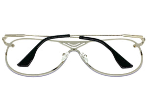 Oversized Modern Retro Shield Style Clear Lens SUNGLASSES Large Silver Frame 4294