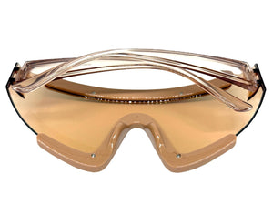 Oversized Exaggerated Modern Rerto Shield Style SUNGLASSES Large Tan Frame 63290