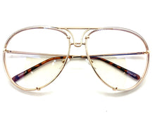 Oversized Vintage Retro Aviator Style Clear Lens EYEGLASSES Large Gold Frame 4355