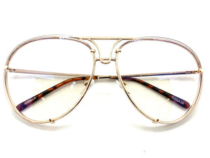 Oversized Vintage Retro Aviator Style Clear Lens EYEGLASSES Large Gold Frame 4355