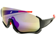 Sporty Retro Wrap Around Shield Style SUNGLASSES Black Frame Blue Lens E2028