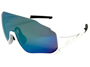 Sporty Retro Wrap Around Shield Style SUNGLASSES White Frame Green Lens E2028