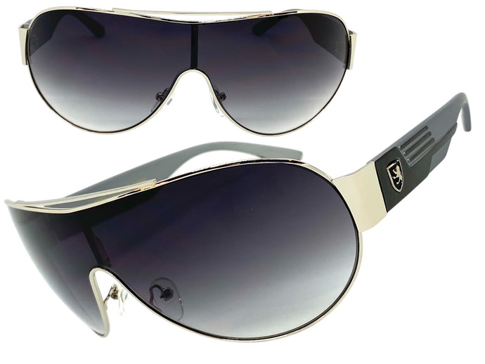 Classic Contemporary Modern Shield Style SUNGLASSES Sleek Silver Frame 3940