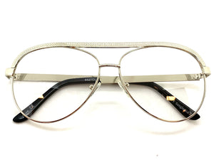 Classic Vintage Retro Luxury Aviator Style Clear Lens EYEGLASSES Silver Frame 6527