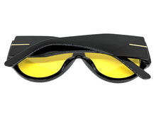 Oversized Classic Vintage Retro Style SUNGLASSES Large Super Thick Black Frame Yellow Lens 15013
