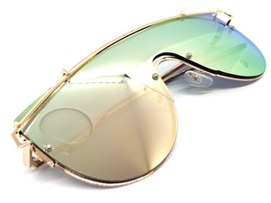 Contemporary Modern Futuristic Shield Style SUNGLASSES Rose Gold Frame 4529