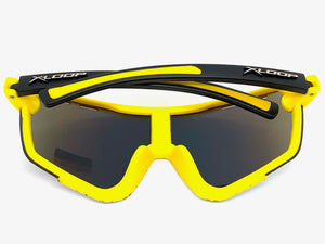 Oversized Retro Sporty Wrap Around Style SUNGLASSES Large Yellow & White Frame 3694