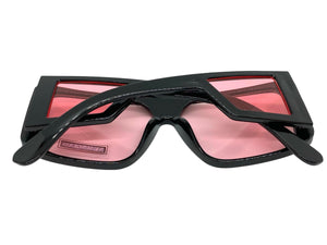 Oversized Modern Retro Shield Style SUNGLASSES Black Frame Pink Lens 9227