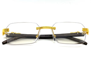 Classy Elegant Sophisticated Luxury Style Clear Lens EYEGLASSES Gold & Wooden Frame E0958