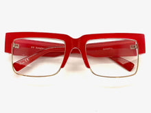 Classy Contemporary Modern Retro Clear Lens EYEGLASSES Red & Gold Frame 8259