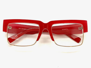 Classy Contemporary Modern Retro Clear Lens EYEGLASSES Red & Gold Frame 8259