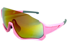 Sporty Retro Wrap Around Shield Style SUNGLASSES Pink Frame Gold Lens E2028