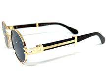 Classic Vintage Retro Hip Hop Style SUNGLASSES Oval Gold & Faux Wood Frame 27723