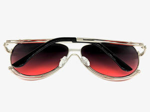 Classic Vintage Retro Aviator Style SUNGLASSES Silver Metal Frame - Gray & Rose Lens A193