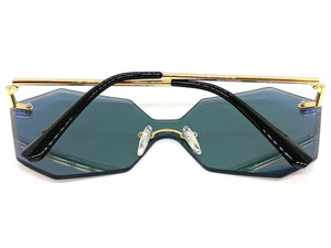 Sleek Modern Retro Shield Style SUNGLASSES Gold Rimless Frame 7756