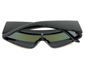 Space Futuristic Robotic Cyclops Shield Costume Party SUNGLASSES Black Frame - Blue Lens K019