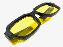 Classic Vintage Retro Style SUNGLASSES Square Black Frame - Yellow Lens 1219