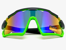 Oversized Retro Sporty Wrap Around Style SUNGLASSES Large Black & Green Frame 3693