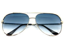 Classic Vintage Retro Aviator Style SUNGLASSES Silver Frame Blue & Clear Lens P0218