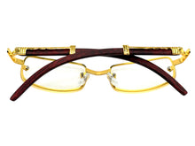 Classic Modern Retro Luxury Hip Hop Style Clear Lens EYEGLASSES Rectangular Gold & Faux Wooden Frame E0444
