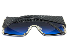 Oversized Contemporary Modern Retro Shield Style SUNGLASSES Large Flat Blue Lens 96312