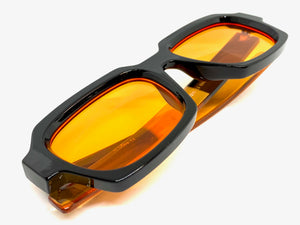 Classic Vintage Retro Style SUNGLASSES Square Black Frame - Orange Lens 1219