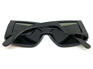 Oversized Modern Retro Shield Style SUNGLASSES Black Frame Green Lens 9227