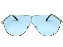 Oversized Modern Retro Shield Style SUNGLASSES Large Silver Frame - Blue Lens 4617