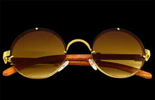 Classy Elegant Sophisticated Luxury Hip Hop Style SUNGLASSES Round Gold & Wooden Frame 7535