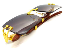 Classy Elegant Sophisticated Luxury Hip Hop Style SUNGLASSES Gold & Wooden Frame E0962