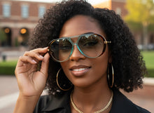 Classy Elegant Vintage Retro Aviator Style SUNGLASSES Large Turquoise & Gold Frame 2888