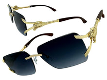 Classy Elegant Luxury Hip Hop Rapper Style SUNGLASSES Rimless Gold & Faux Wooden Frame - Gradient Lens 27806