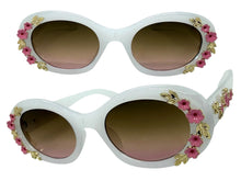 Classic Elegant Vintage Retro Style SUNGLASSES Thick Off White Oval Floral Frame 17008