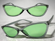 Classy Elegant Modern Retro Cat Eye Style SUNGLASSES Sleek Gray Frame - Green Lens 6779