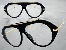 Oversized Classic Vintage Retro Style Clear Lens EYEGLASSES Large Black & Gold Frame 27009