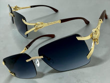 Classy Elegant Luxury Hip Hop Rapper Style SUNGLASSES Rimless Gold & Faux Wooden Frame - Gradient Lens 27806