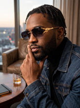 Classy Elegant Luxury Hip Hop Rapper Style SUNGLASSES Rimless Gold & Faux Wooden Frame - Gradient Lens 27806