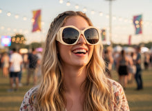 Oversized Exaggerated Vintage Retro Style SUNGLASSES Large Cream Frame - Dark Lens E2003