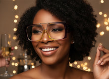 Oversized Classic Vintage Retro Shield Style Clear Lens EYEGLASSES Large Purple Frame 3130