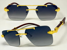 Classy Elegant Luxury Hip Hop Rapper Style SUNGLASSES Gold & Faux Wooden Frame - Gray Lens E2176
