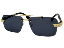 Classy Elegant Luxury Hip Hop Rapper Style SUNGLASSES Gold & Black Frame - Gold Cross & Fleur De Lis 27774