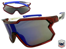 Oversized Sporty Wrap Around Style SUNGLASSES Large Red Patriotic USA Flag Frame 3737