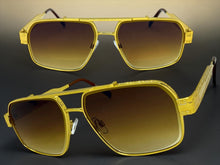 Classic Vintage Retro Luxury Hip Hop Rapper Style SUNGLASSES Square Gold Frame - Honey Lens E2206